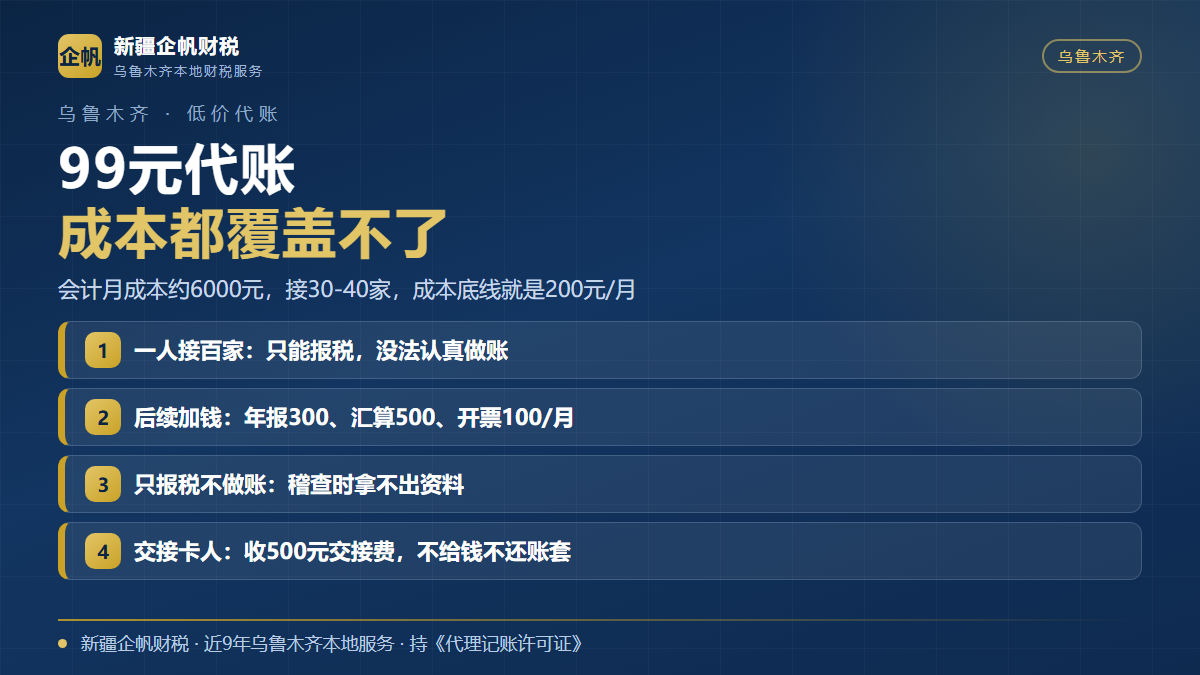 乌鲁木齐低价代账99元每月的五个成本缺口